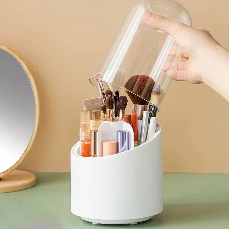 Moonval 360° Rotating Makeup Brush Holder, Cosmetic Organizer with Compartments for Vanity & Bathroom