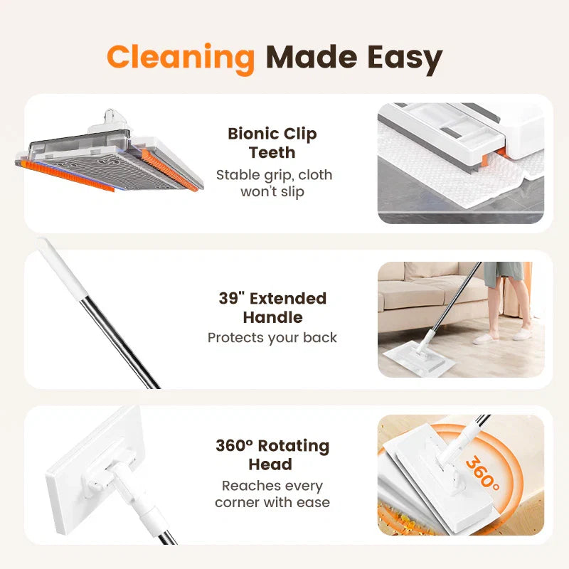 Moonval Reusable Flat Mop with 4 Microfiber Pads, One-Click Cloth Release and Adjustable Handle