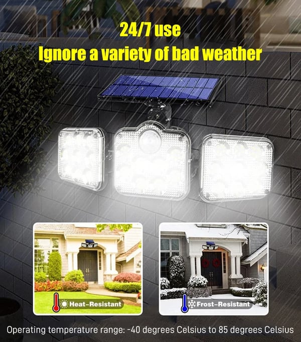 Moonval Solar Security Lights, 138-LED 3-Head Motion Sensor Spotlight with 3 Lighting Modes
