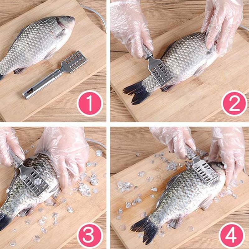 Moonval Stainless Steel Fish Scale Scraper, Handheld Descaler with Ergonomic Handle