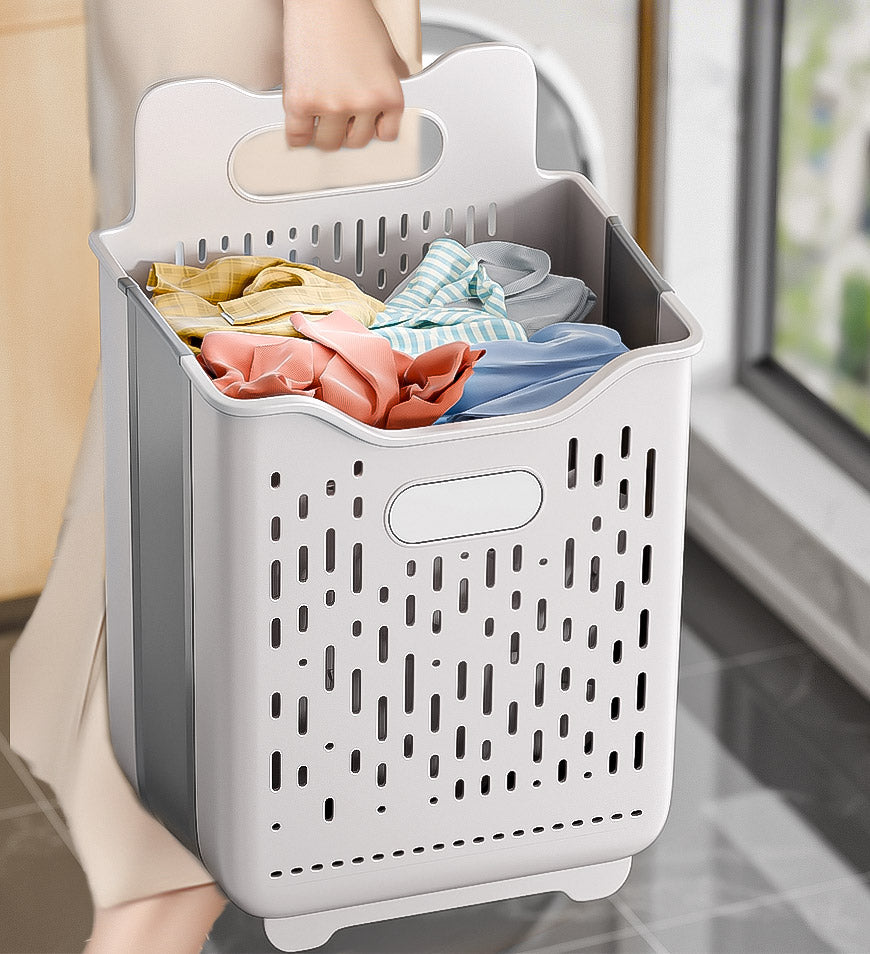 Moonval Collapsible Hanging Laundry Basket, Foldable Clothes Hamper with Carry Handles for Closet & Laundry