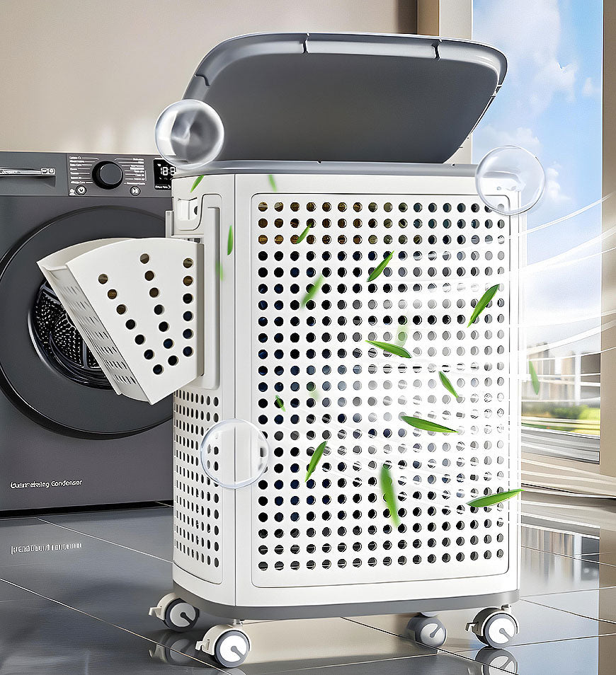 Moonval Rolling Laundry Basket, Wheeled Foldable Clothes Hamper with Removable Laundry Bag