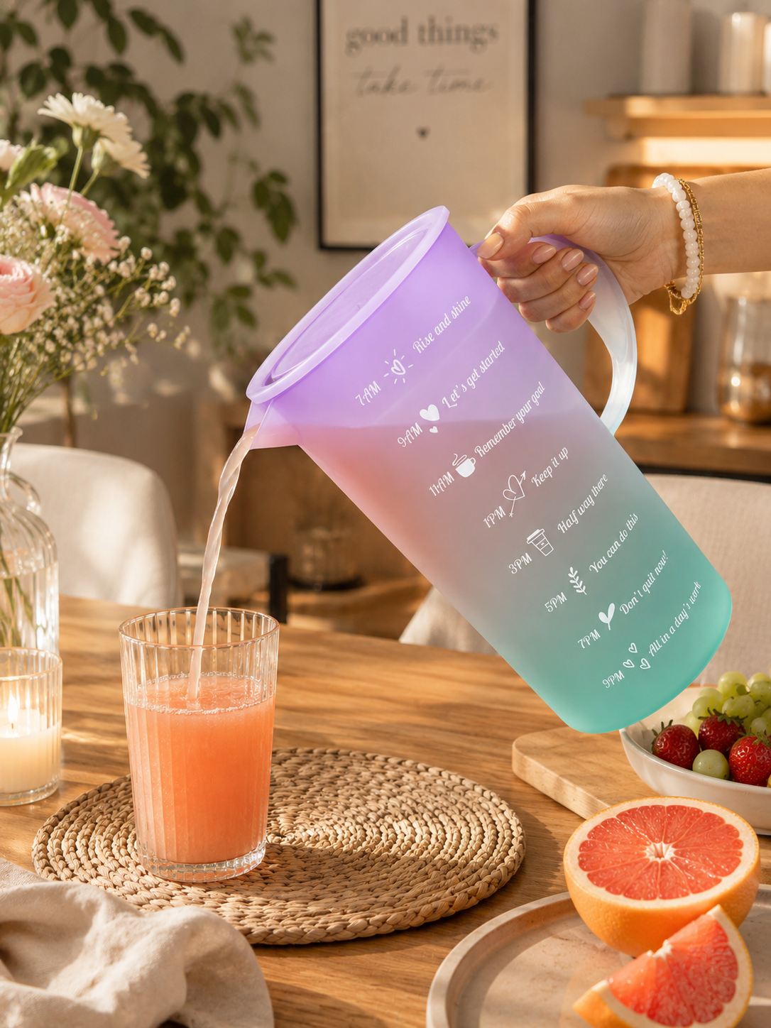 Moonval Gradient Water Pitcher, 2L BPA-Free Beverage Jug with Lid & Time Marker