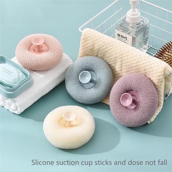 Moonval Suction Cup Bath Loofahs, Quick-Drying Body Scrub Sponges, Pack of 2