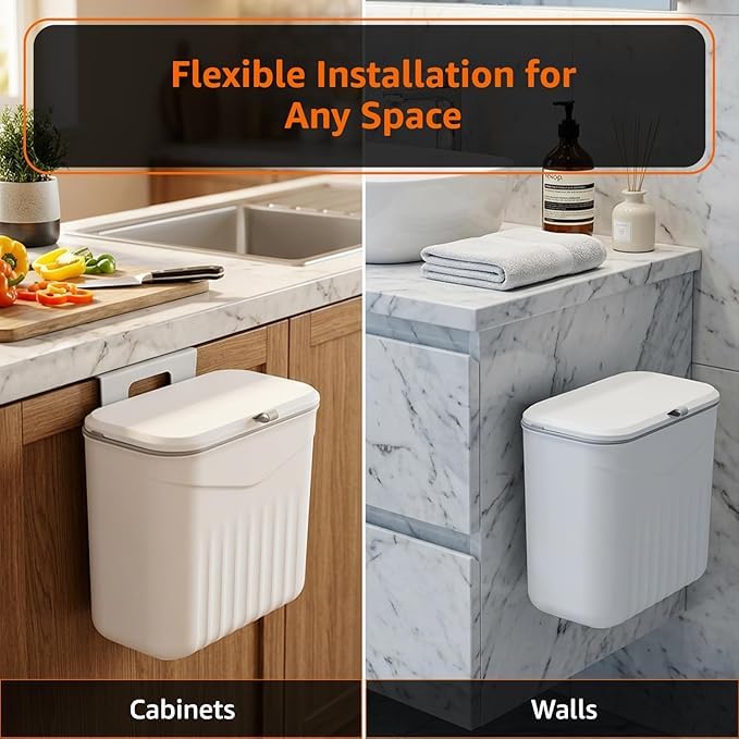 Moonval 7L Hanging Garbage Bin, Cabinet Door Kitchen Trash Can with Lid