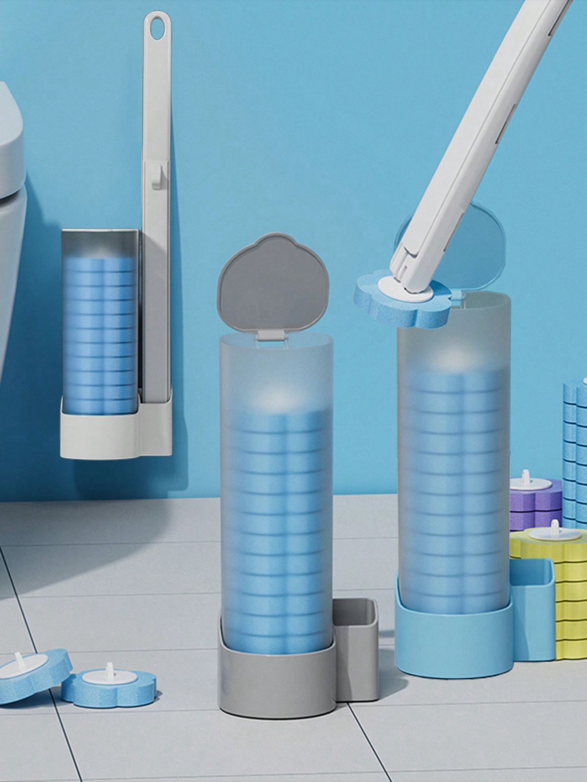 Moonval Toilet Brush with Soap Dispenser, Wall-Mounted Bathroom Cleaning Brush & Holder Set