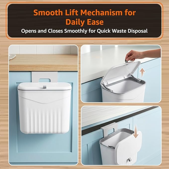 Moonval 7L Hanging Garbage Bin, Cabinet Door Kitchen Trash Can with Lid