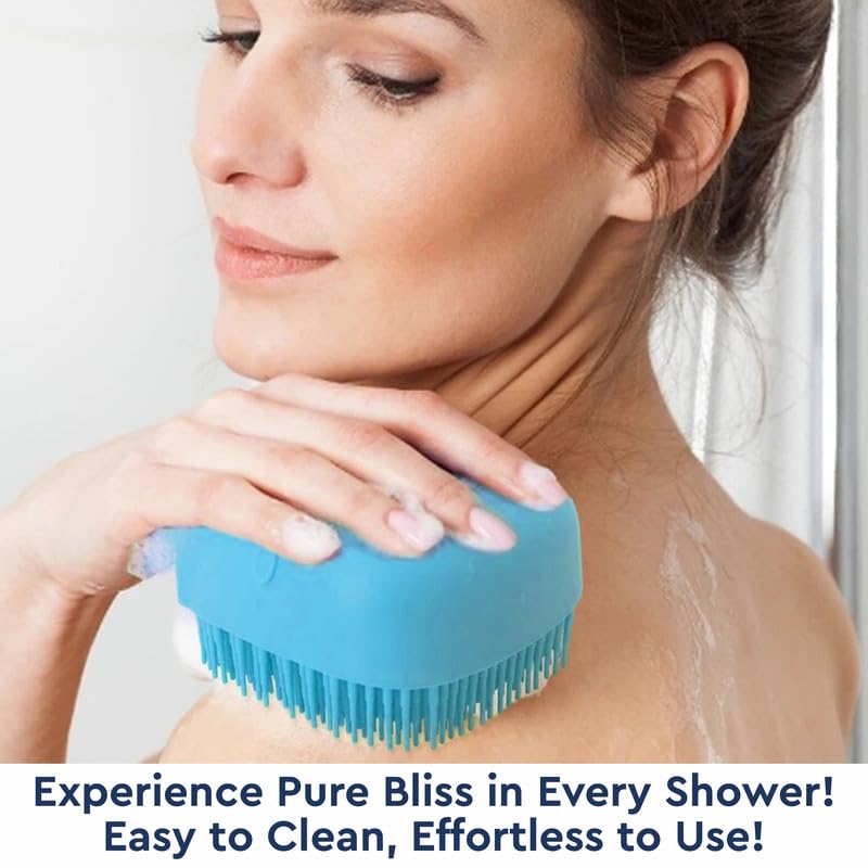 Moonval Silicone Bath Brush with Built-In Shower Gel Dispenser, Soft Scrubber, Pack of 1