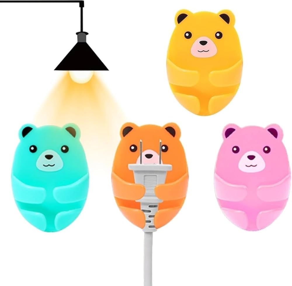Moonval Bear Cable Holder, Self-Adhesive Wall Clip for Chargers, Plugs & Wires