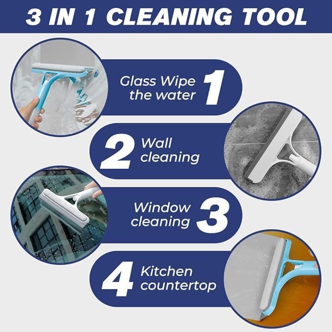 Moonval 3-in-1 Spray Window Cleaner, Glass Squeegee with Built-In Spray Bottle & Wiper