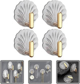Moonval Adhesive Wall Hooks, Gold & Silver Seashell Hangers, No-Drill 4-Piece Set
