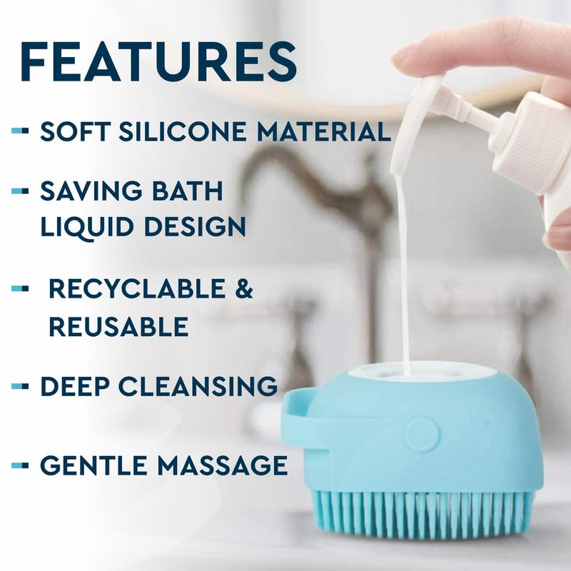Moonval Silicone Bath Brush with Built-In Shower Gel Dispenser, Soft Scrubber, Pack of 1