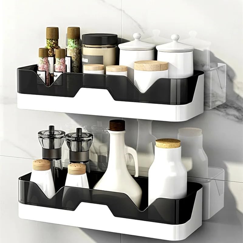 Moonval Adhesive Organizer Shelves, Bathroom & Kitchen Wall Storage with Hooks, 2-Pack