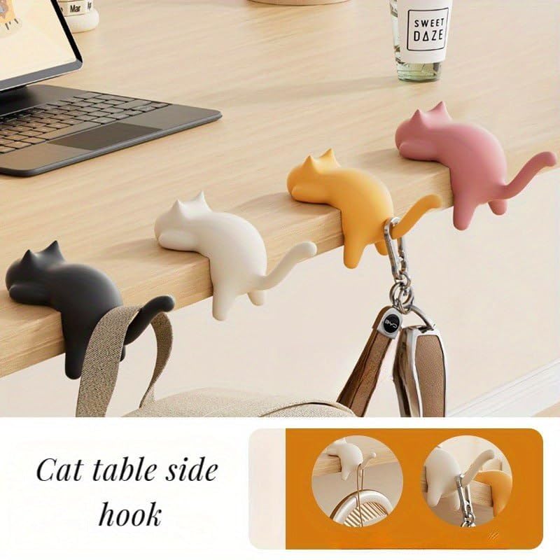Moonval Cat Desk Hook, Self-Adhesive Table Hanger for Bags, Headphones & Cables