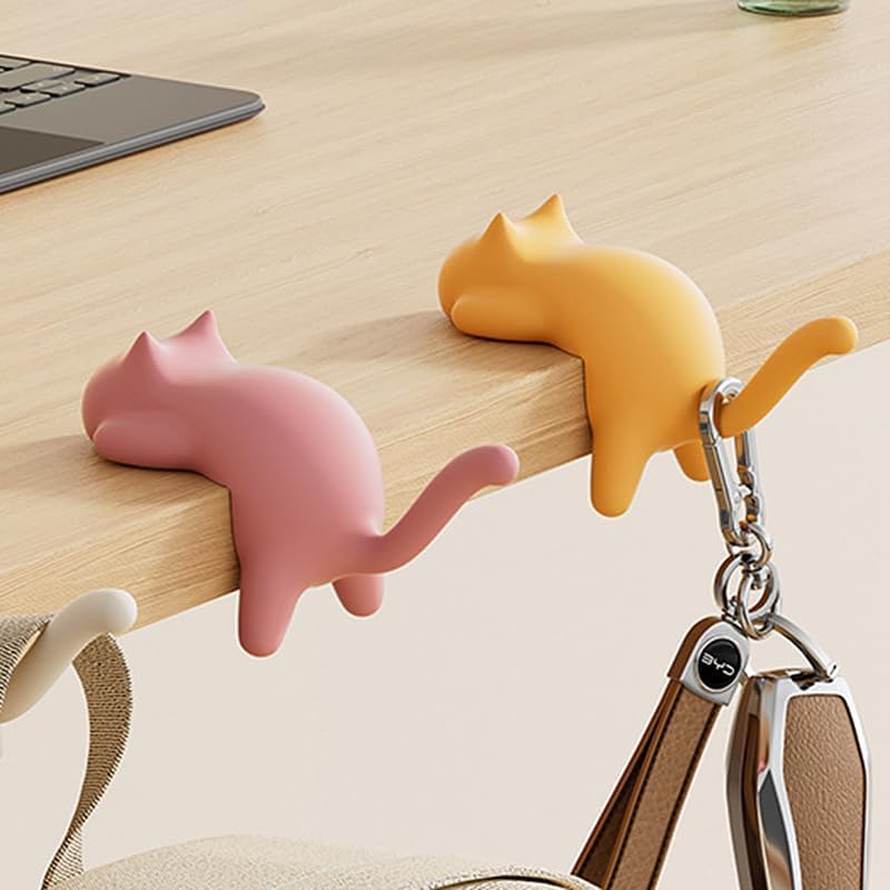 Moonval Cat Desk Hook, Self-Adhesive Table Hanger for Bags, Headphones & Cables