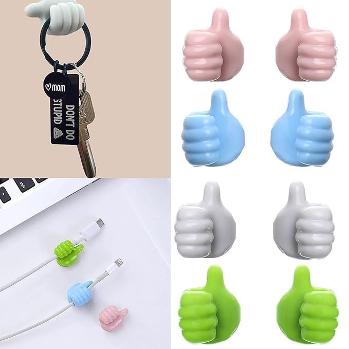 Moonval Thumbs-Up Wall Hook, Self-Adhesive Holder for Keys, Cables & Small Accessories