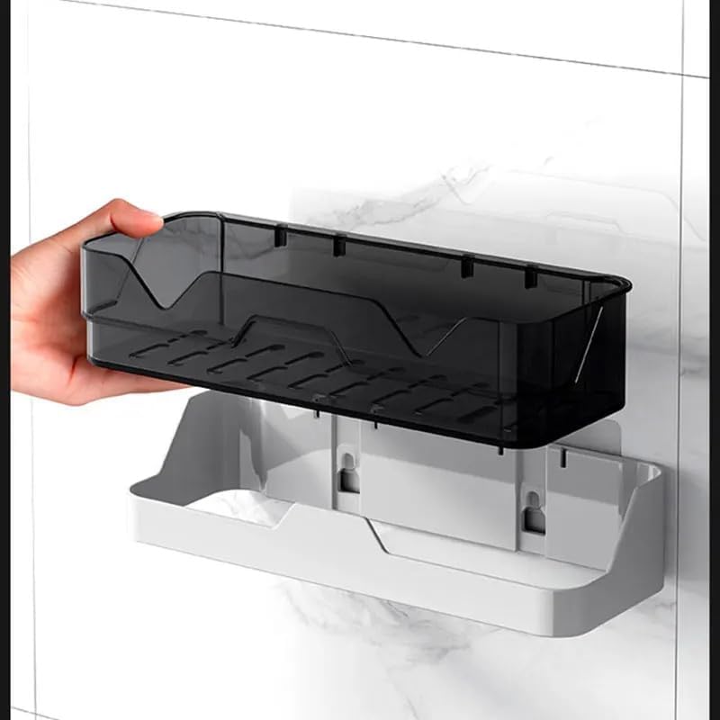 Moonval Adhesive Organizer Shelves, Bathroom & Kitchen Wall Storage with Hooks, 2-Pack