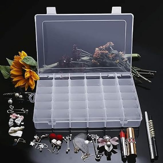 Moonval 36-Compartment Storage Box, Portable Jewelry, Cosmetics and Craft Organizer