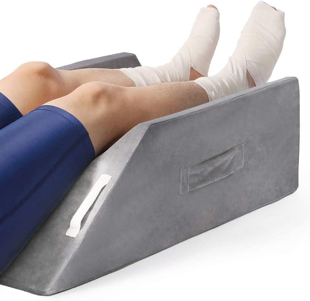 Moonval Leg Elevation Pillow, Memory Foam Leg Support Pillow with Dual Handles, White/Grey