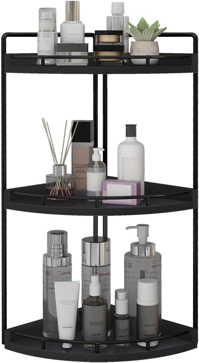 Moonval Corner Countertop Organizer, 3-Tier Wooden Shelf for Bathroom, Kitchen, Vanity & Dresser