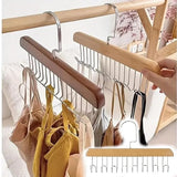Moonval Wooden Hangers, 2-Pack 8-Hook Space-Saving Clothes Hangers with Steel Hooks