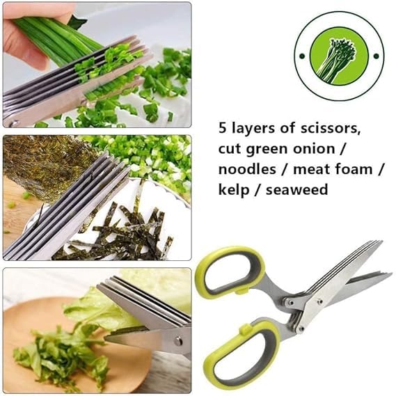 Moonval 5-Blade Stainless Steel Herb Scissors with Cleaning Comb for Fast Kitchen Prep