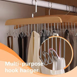 Moonval Wooden Hangers, 2-Pack 8-Hook Space-Saving Clothes Hangers with Steel Hooks