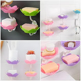 Moonval Lotus Soap & Sponge Holder, No-Drill Adhesive Sink and Shower Rack
