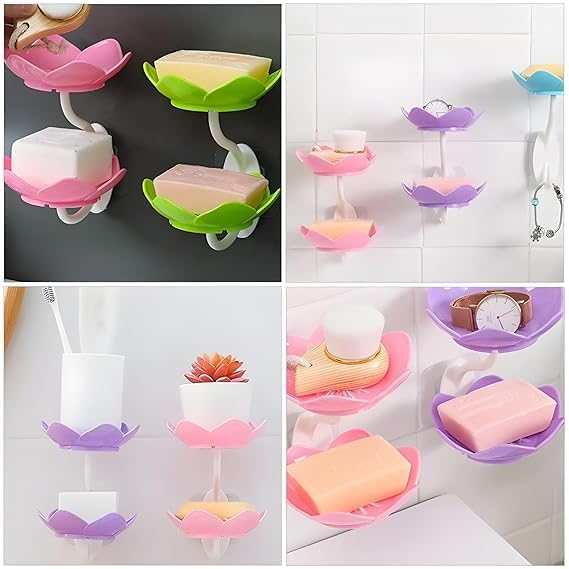 Moonval Lotus Soap & Sponge Holder, No-Drill Adhesive Sink and Shower Rack