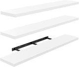 Moonval Floating Wall Shelves, Set of 3 White Storage & Display Shelves with Invisible Brackets
