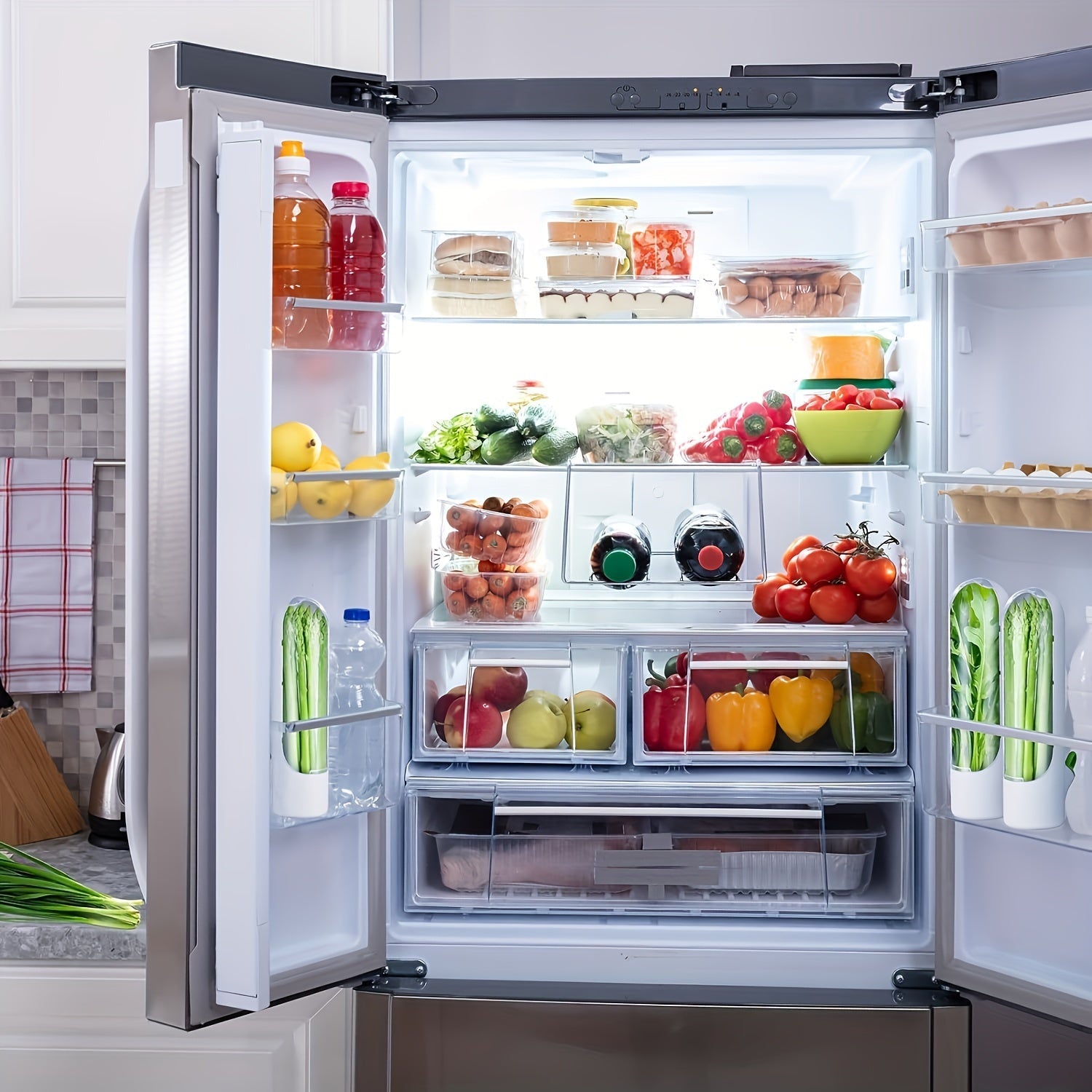 Moonval Produce Storage Container, Fresh-Keeping Organizer for Vegetables & Leafy Greens
