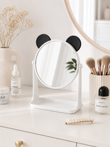 Moonval Bear Vanity Mirror, Rotating Desktop Makeup Mirror with Storage Tray
