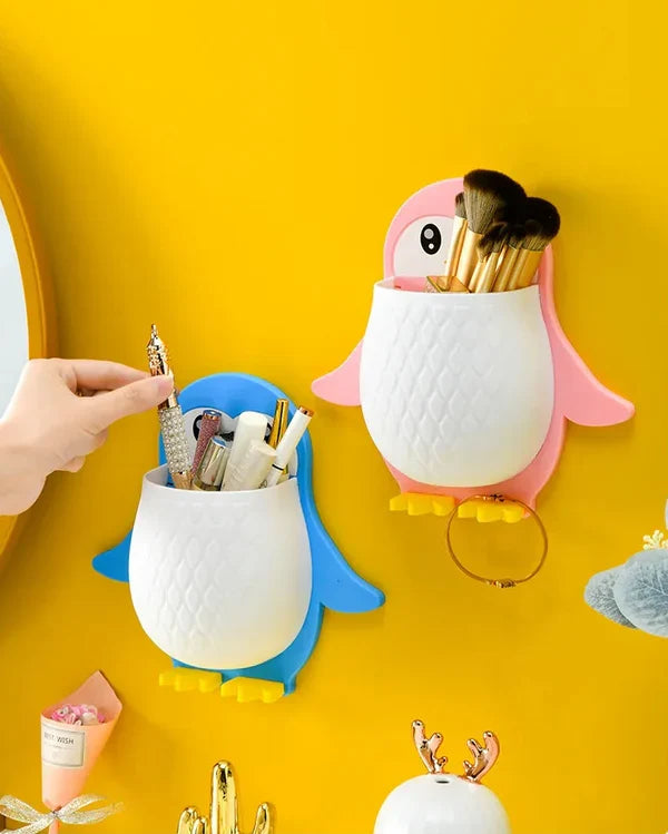 Moonval Penguin Wall Organizer, Adhesive Storage Rack for Remotes, Brushes & Toiletries