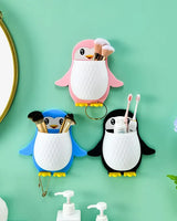 Moonval Penguin Wall Organizer, Adhesive Storage Rack for Remotes, Brushes & Toiletries