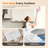 Moonval Reusable Flat Mop with 4 Microfiber Pads, One-Click Cloth Release and Adjustable Handle