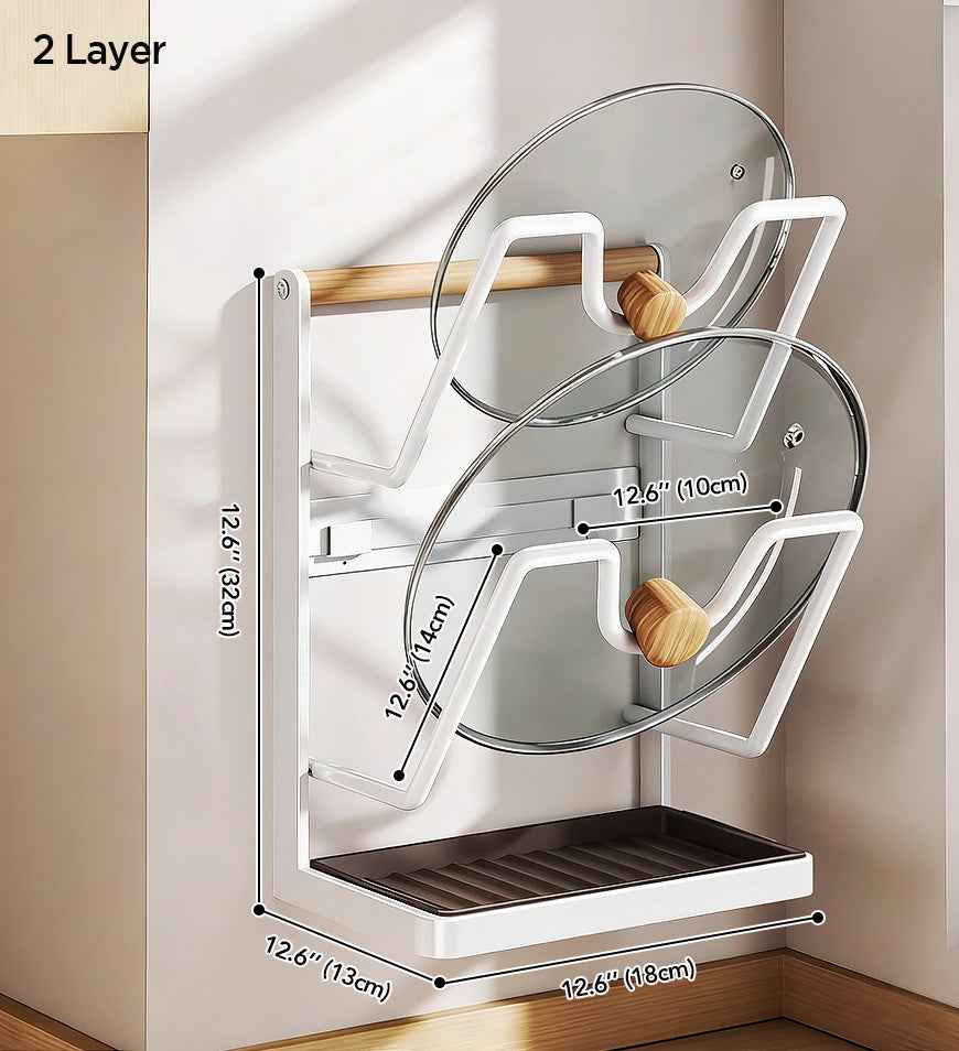Moonval Wall-Mounted Pot Lid Rack, Drill-Free Kitchen Organizer with Drip Tray
