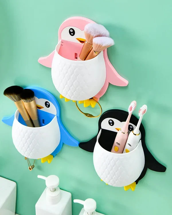 Moonval Penguin Wall Organizer, Adhesive Storage Rack for Remotes, Brushes & Toiletries