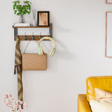 Moonval Wall Mounted Coat Rack, Wooden Shelf with 5 Metal Hooks for Entryway, Bathroom & Bedroom