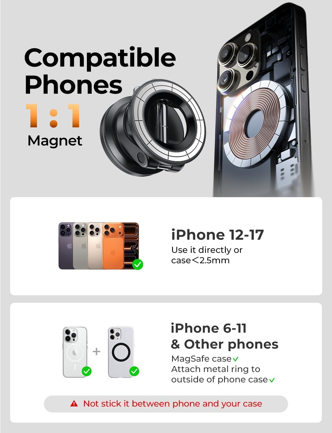 Moonval MagSafe Car Phone Mount, Magnetic Suction Cup Holder with 360° Adjustable Viewing Angle