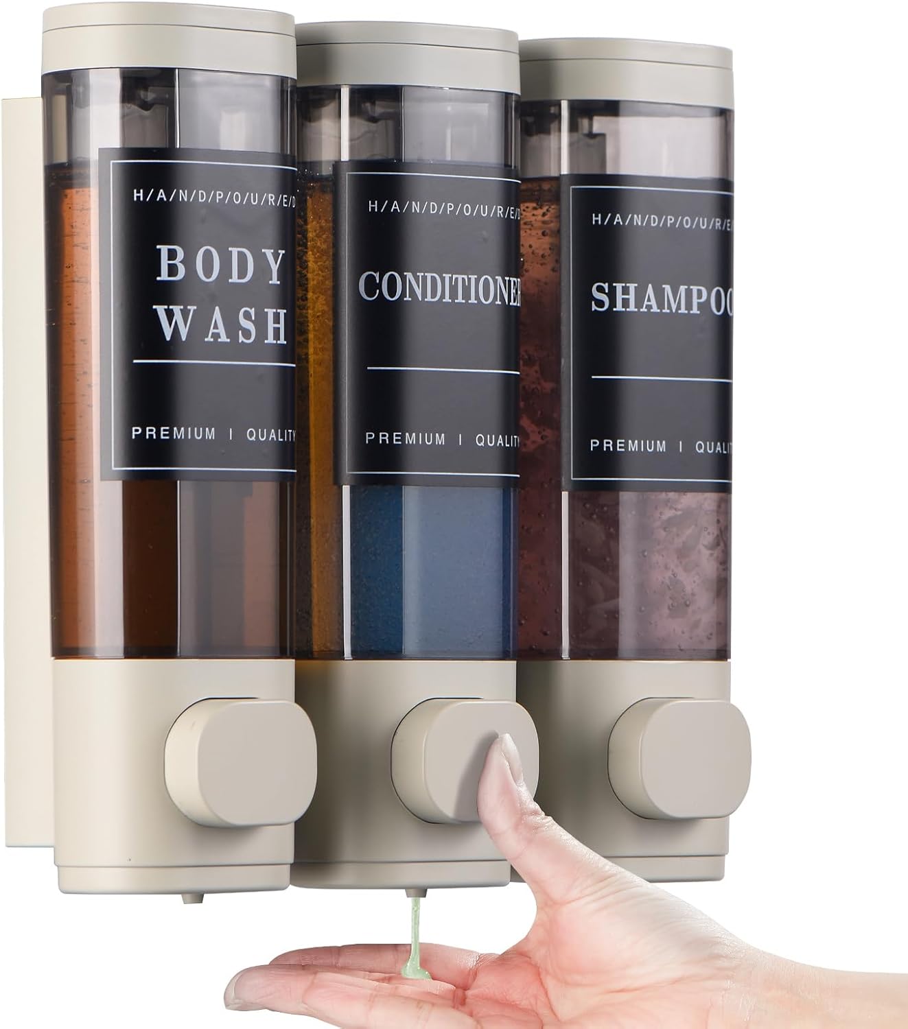 Moonval 3-Chamber Shower Dispenser, No-Drill Wall-Mounted Shampoo & Soap Organizer