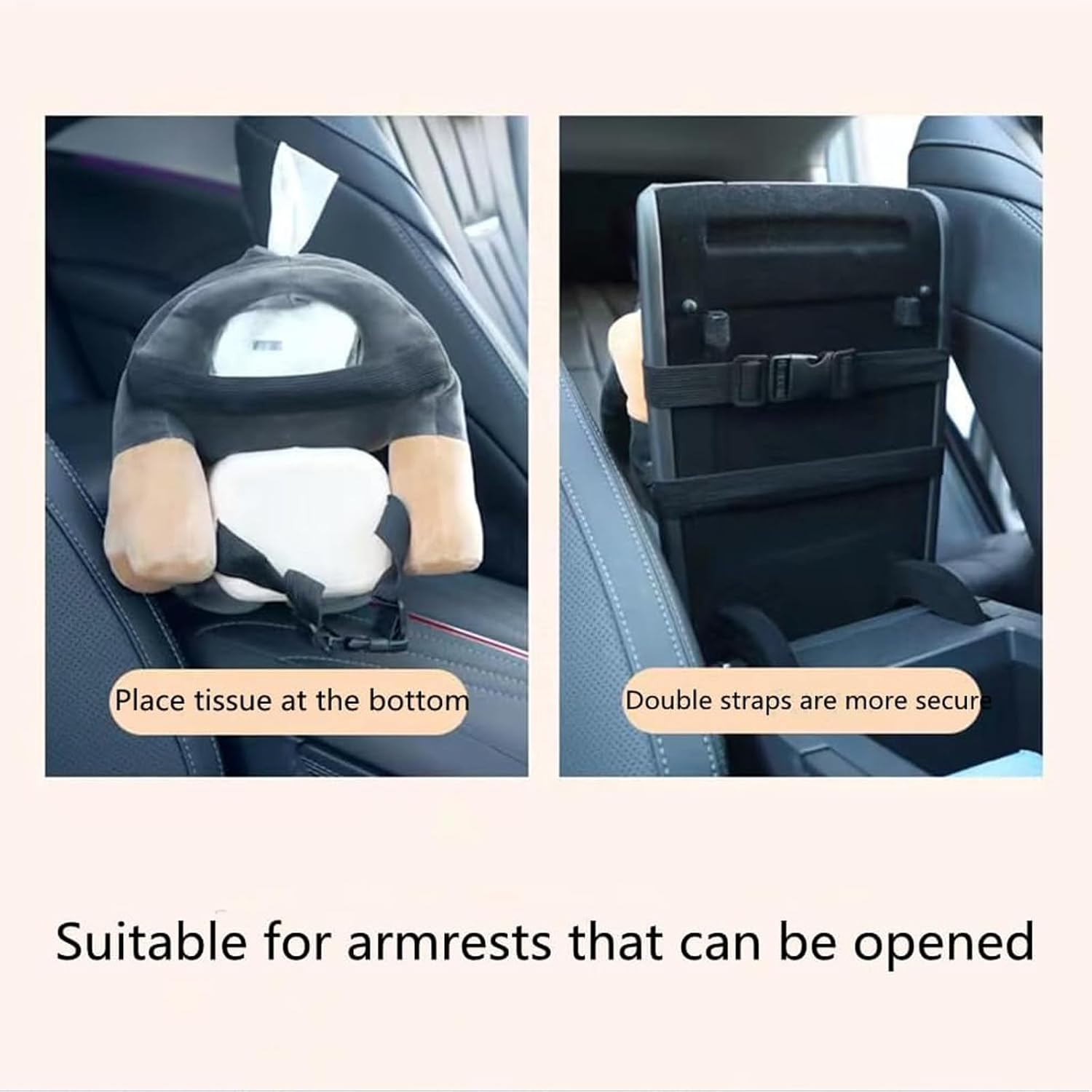 Moonval 2-in-1 Plush Tissue Storage Box, Cute Car Armrest Organizer & Tissue Holder