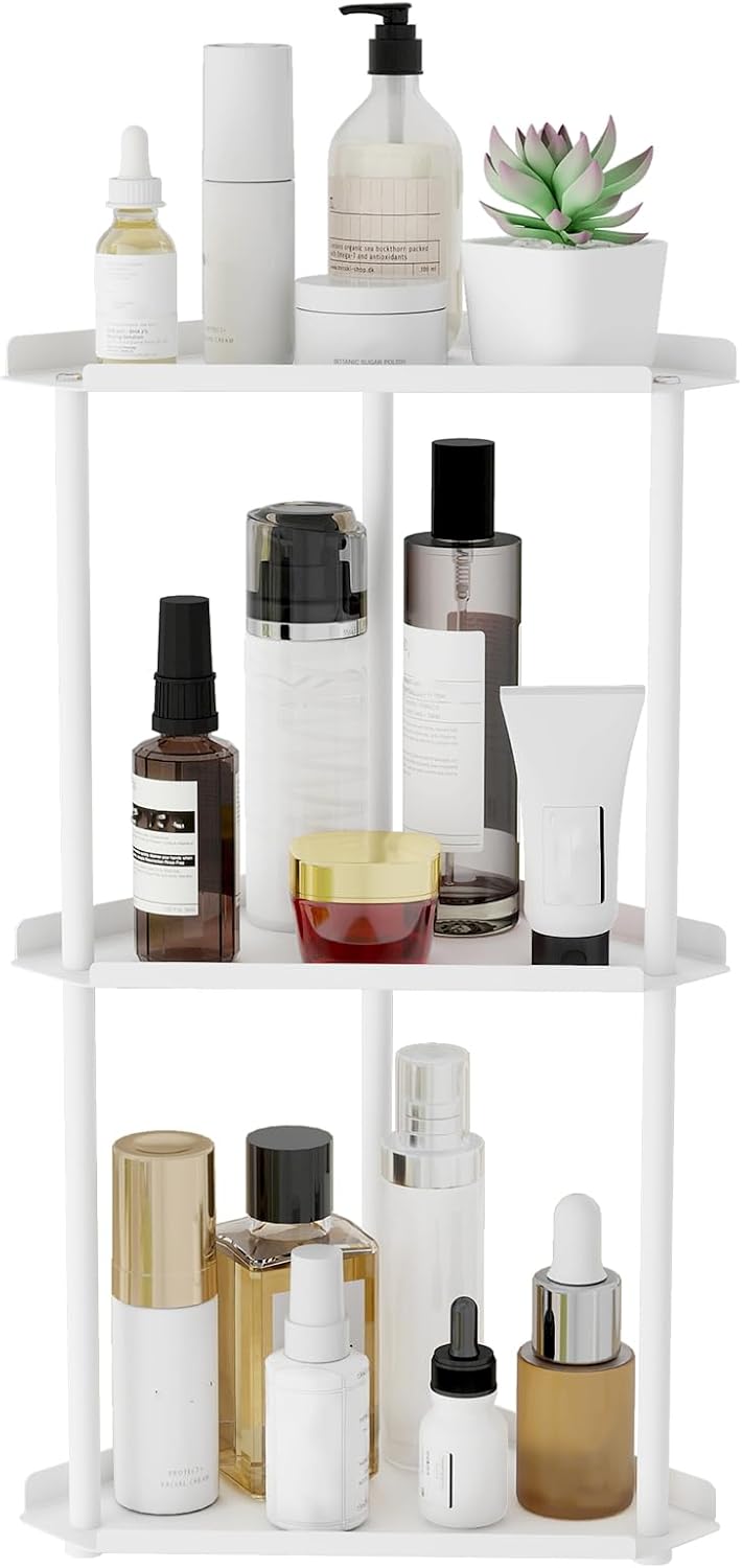 Moonval Corner Countertop Organizer, 3-Tier Vanity Shelf for Makeup, Skincare, Kitchen & Bathroom