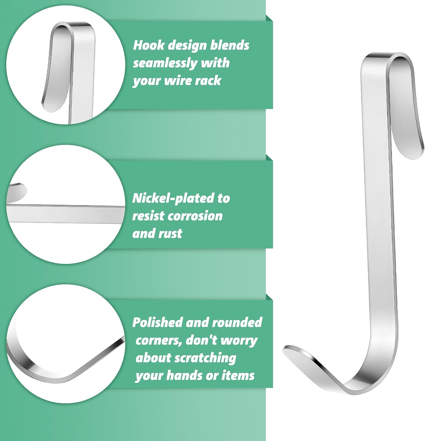 Moonval Wire Shelf J Hooks, Heavy-Duty Metal Hanging Hooks for Closet & Storage Racks