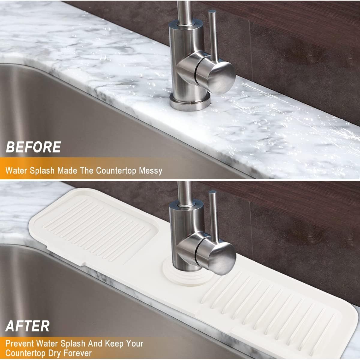 Moonval Silicone Faucet Mat, Self-Draining Sink Splash Guard and Countertop Organizer