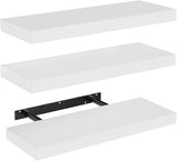 Moonval Floating Wall Shelves, Set of 3 White Storage & Display Shelves with Invisible Brackets