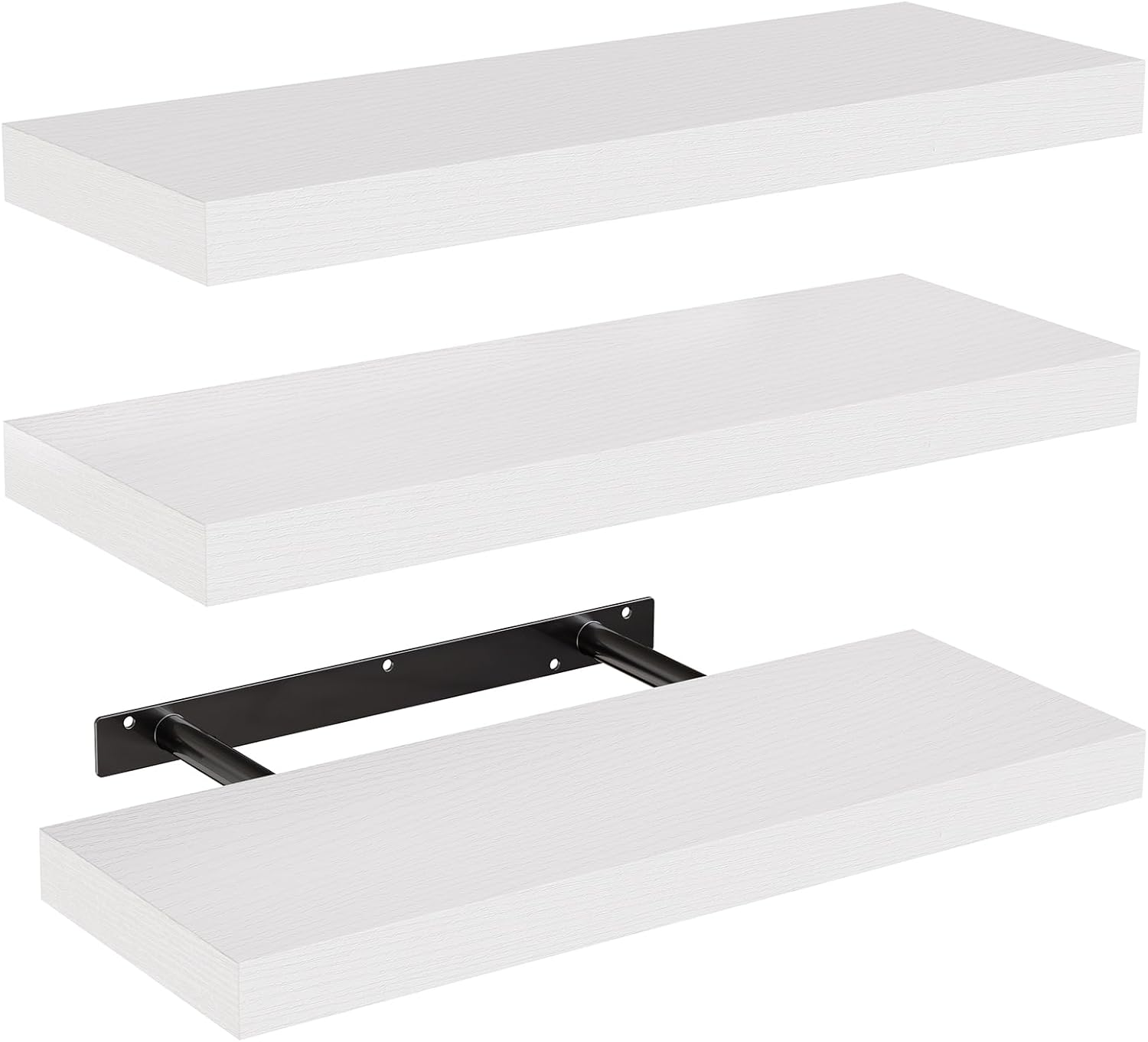 Moonval Floating Wall Shelves, Set of 3 White Storage & Display Shelves with Invisible Brackets
