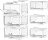 Moonval Clear Storage Bins, 3-Pack Foldable Stackable Containers with Lids & Magnetic Doors