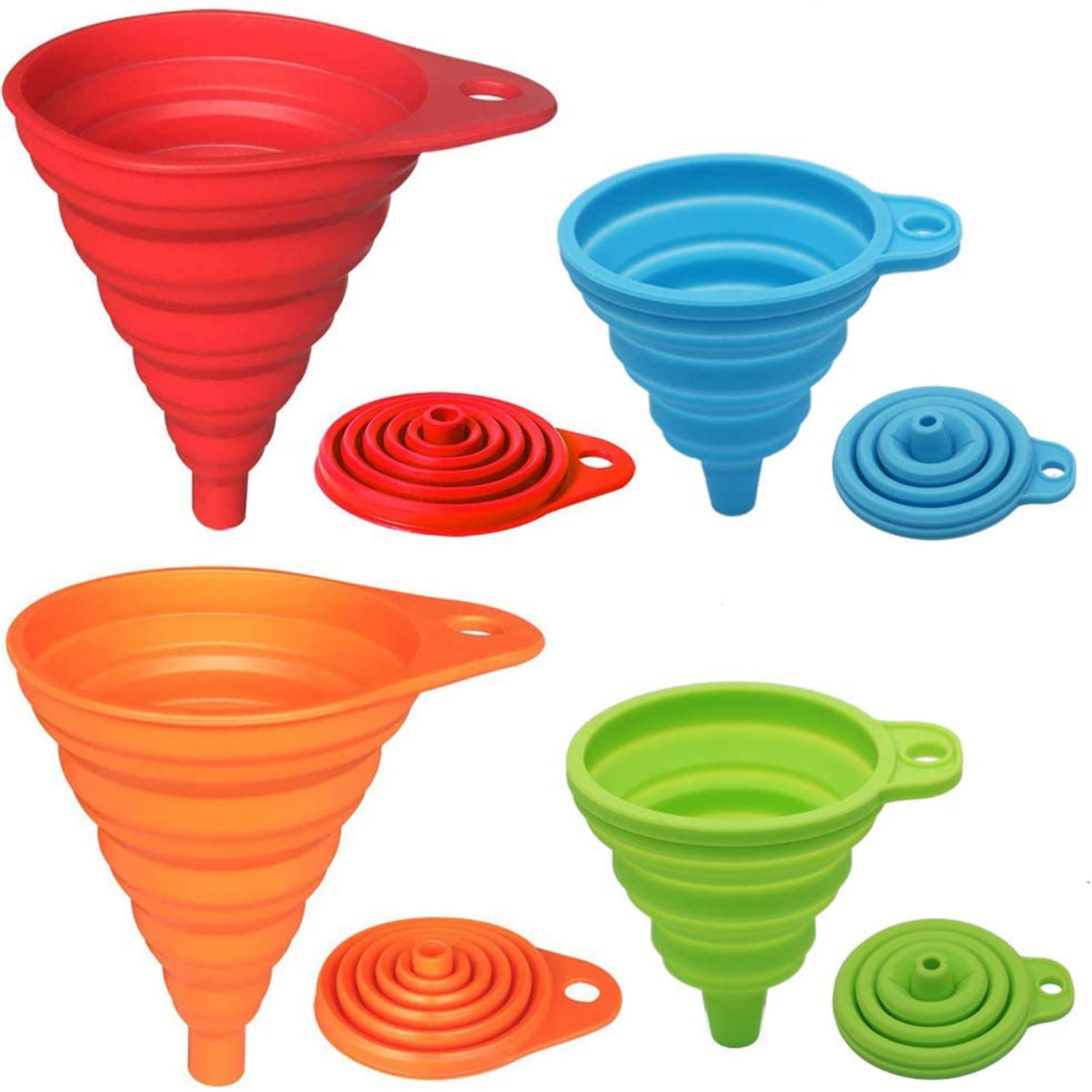 Moonval Collapsible Funnel Set, 4-Piece Food-Grade Silicone Funnels for Kitchen & Bottle Filling