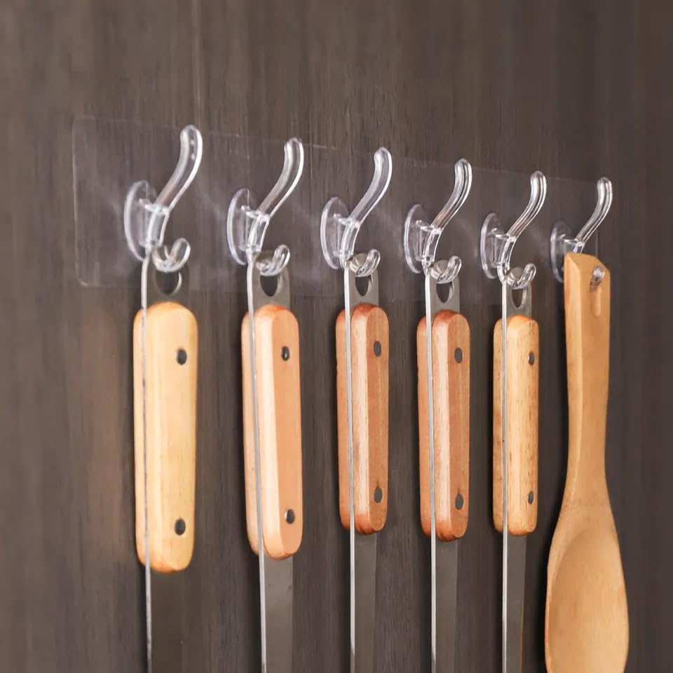 Moonval Adhesive Hooks, 6-Pack Heavy-Duty Self-Adhesive Wall Hooks for Home Organization