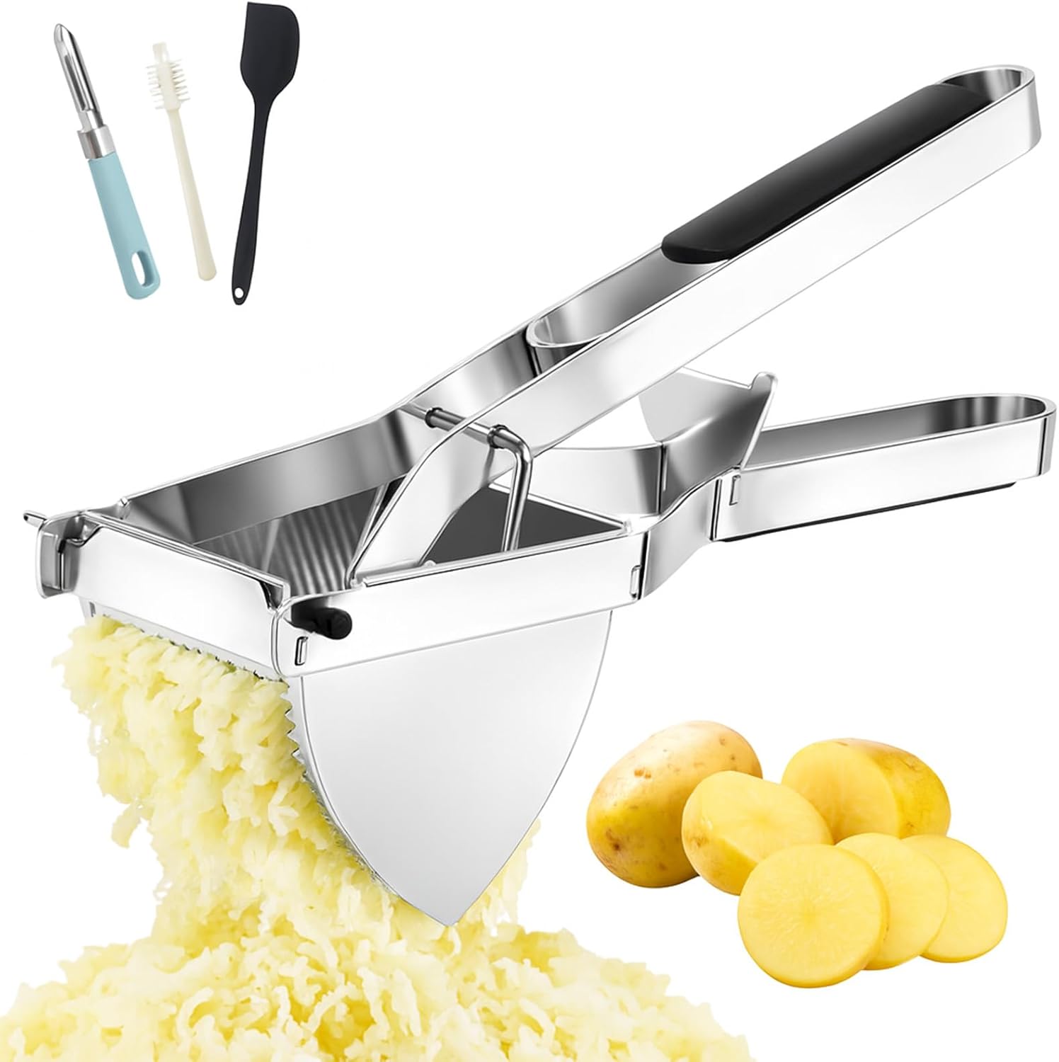 Moonval Heavy Duty Potato Ricer, Stainless Steel 22oz Masher Press with Silicone Handles